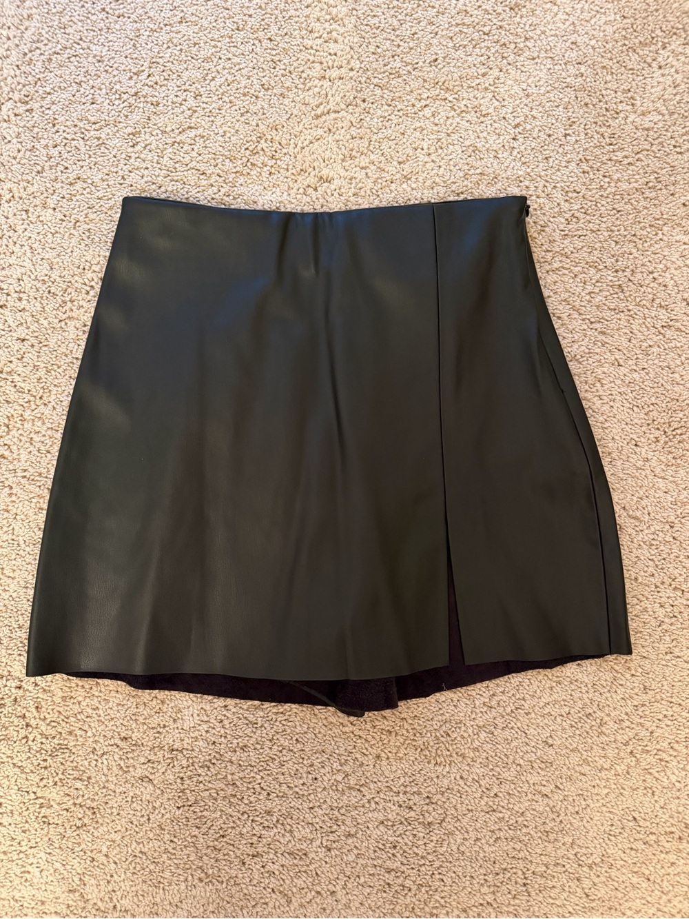 Zara Black Faux Leather Mini Skort with Front Slit